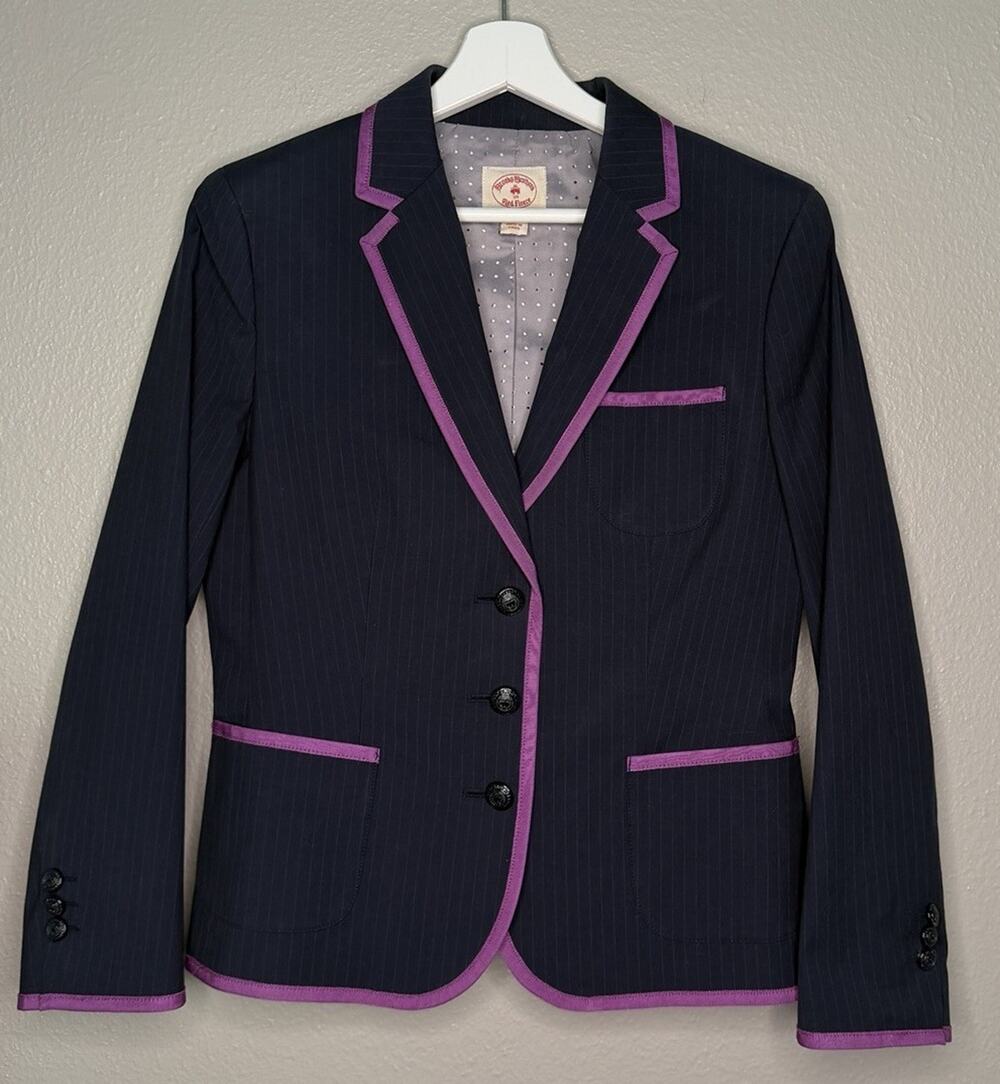 Brooks Brothers Red Fleece Purple Trim Navy Pinstripe Suit Jacket size 6 Preppy